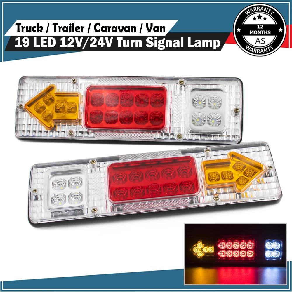 2Pcs 12V 24V 19 LED Tail Light Brake Stop Turn Indicator Signal Lamp Rear Reverse 5 Functions Car Truck Trailer Lorr